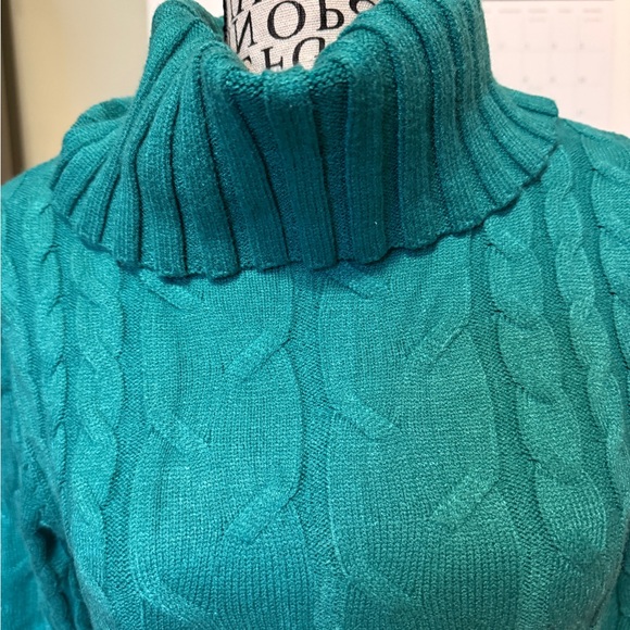 Size Small Teal Long Sleeve Cable Knit Dress - Picture 5 of 10